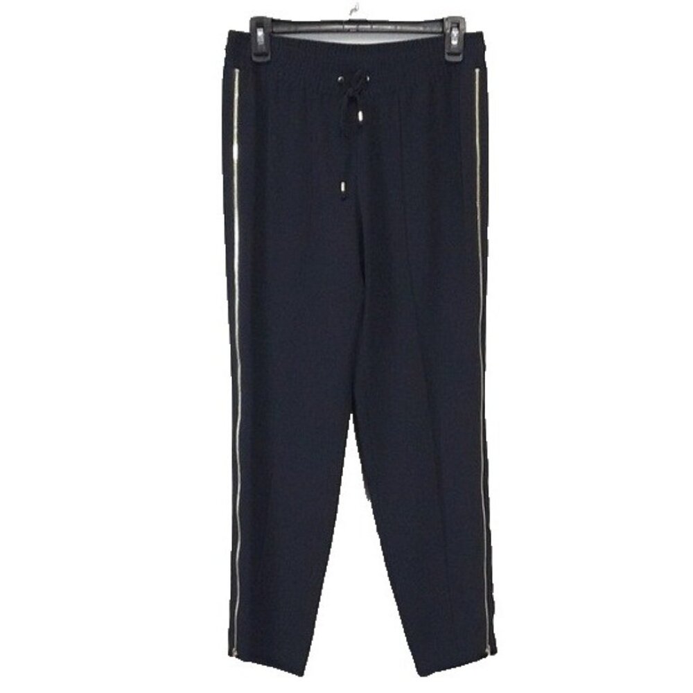 Y2K Cache‎ Womens Crop Pants Size 4 Navy Pull On Drawstring Waist Side Zippers
